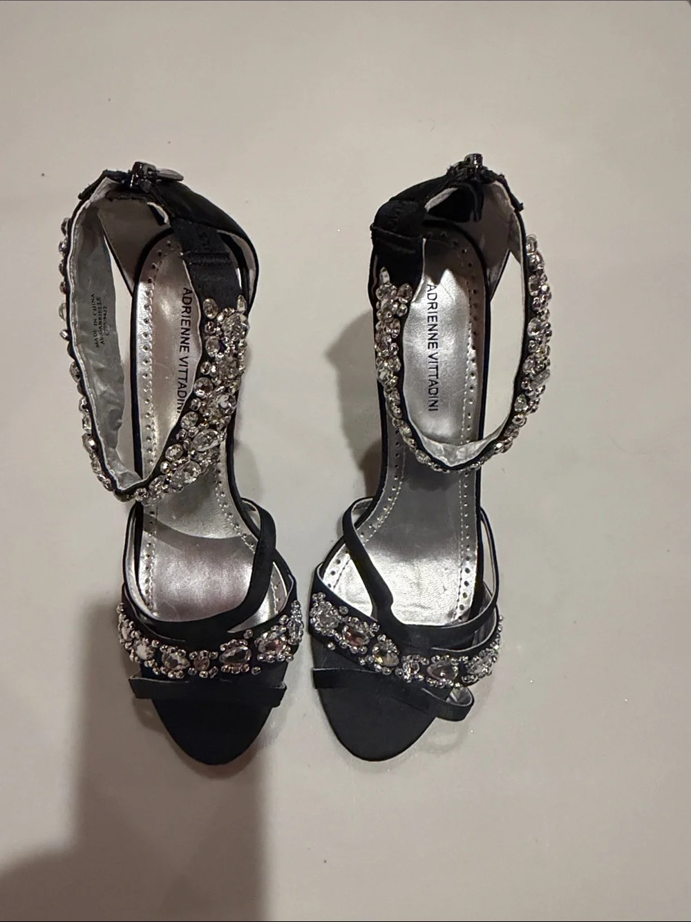 Adrienne Vittadini Black Jeweled Ankle-Strap Heels